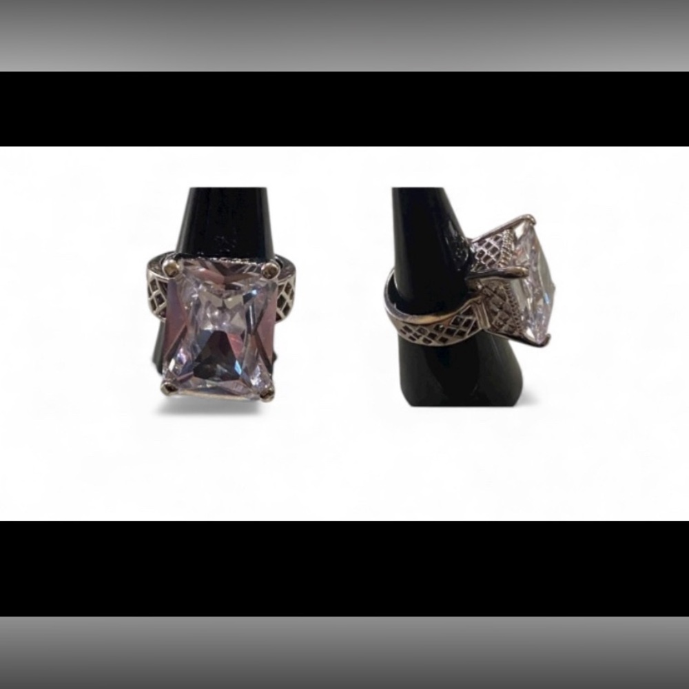 Statement Silver Tone Clear Glass Ring #9022